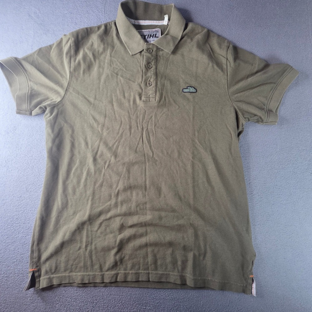 STIHL Legendary Performance Mens XL Olive Green Chainsaw Logo Polo Shirt